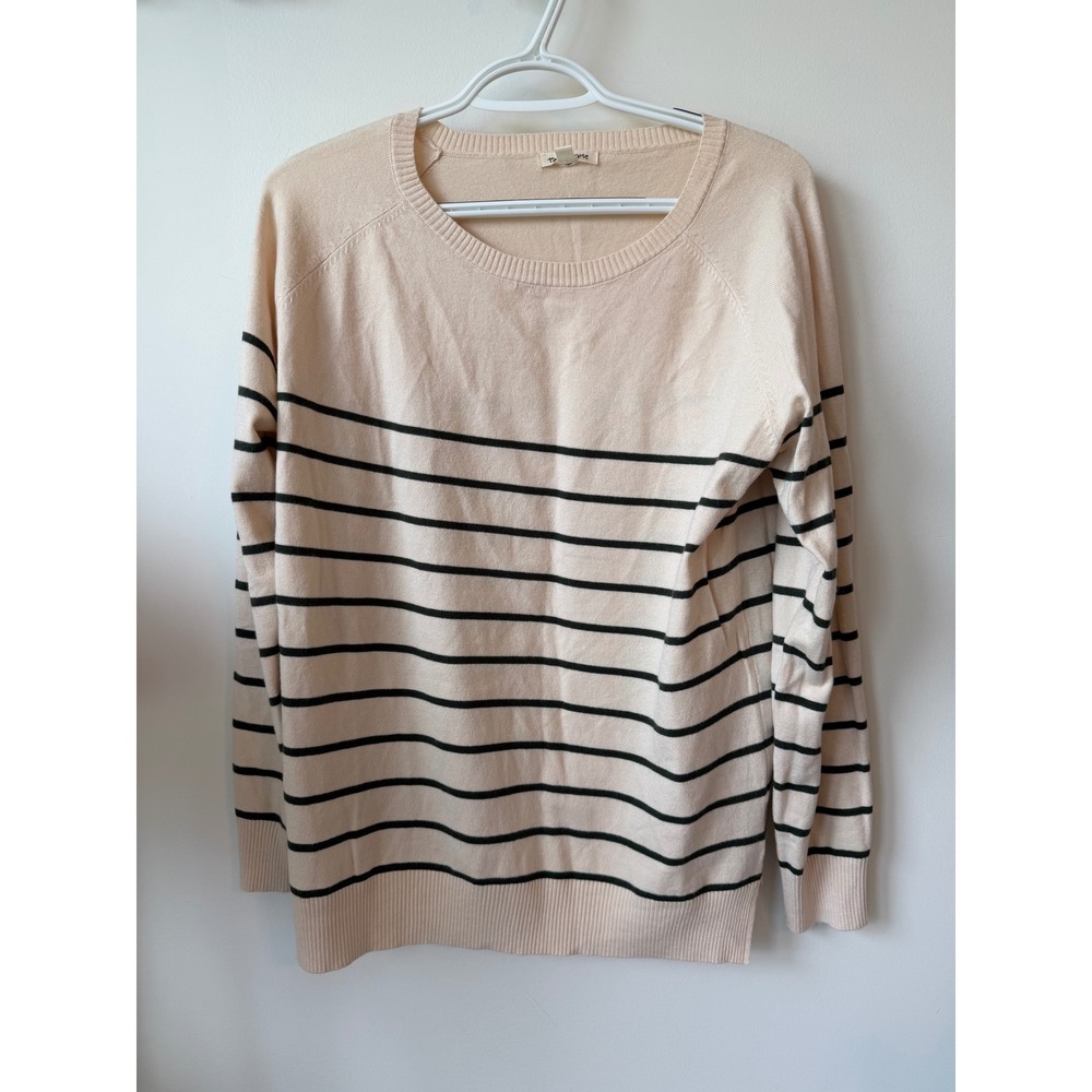Tea n Rose Womens Striped Crewneck Raglan Sleeve Sweater Peach Black Size M